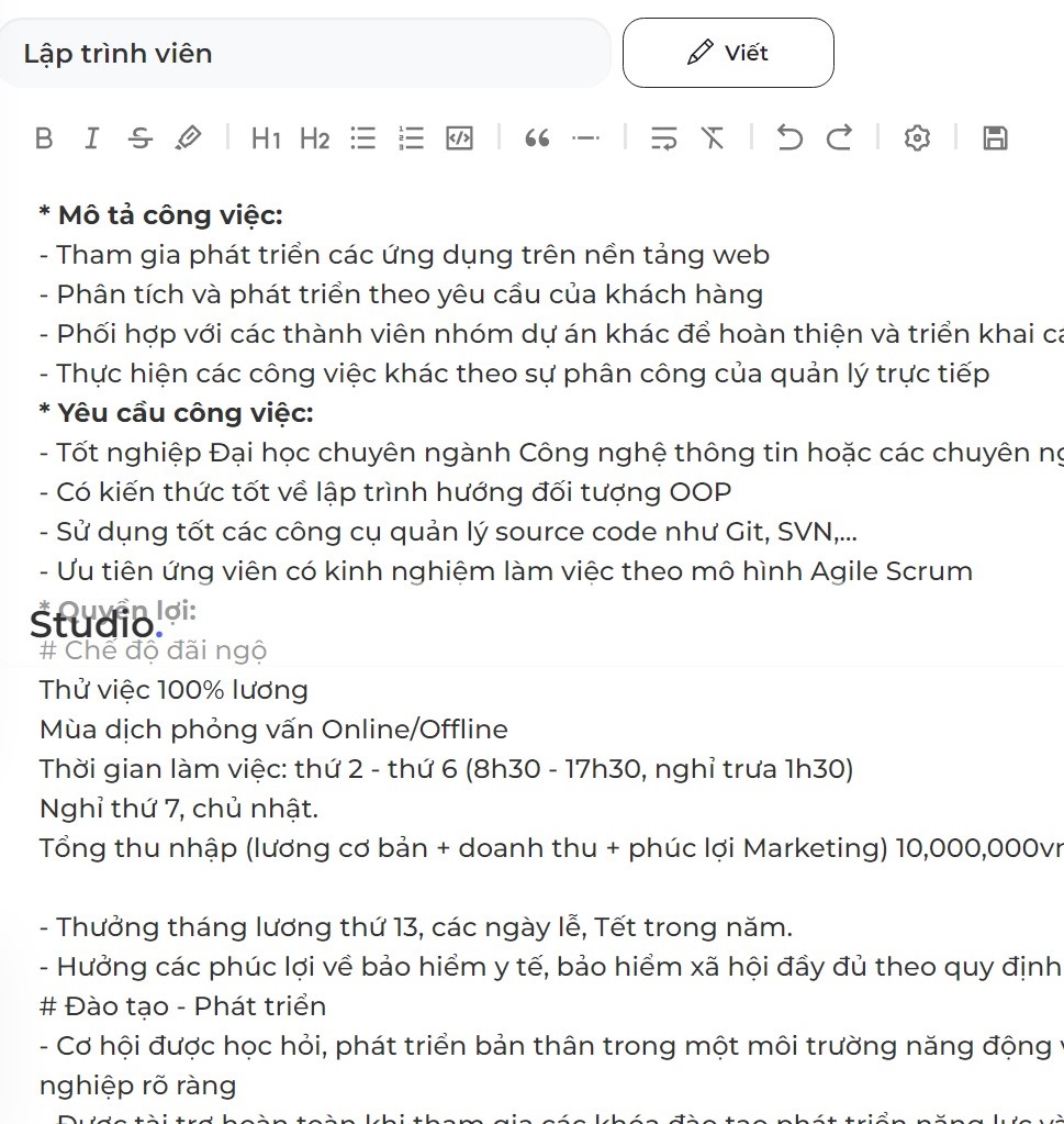 AI Smart HR dành cho HR viết bài tuyển dụng trong 10 giây 12 Tạo JD tuyển dụng với Smart HR