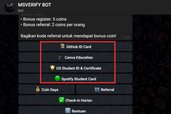 Cách dùng bot tự động verify để đăng ký ChatGPT K12, Spotify Student,... 13 Chọn mục dịch vụ mong muốn
