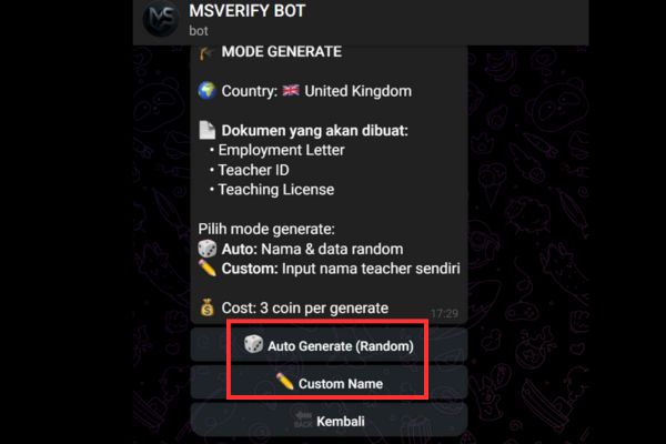 Cách dùng bot tự động verify để đăng ký ChatGPT K12, Spotify Student,... 15 Chọn chế độ "Auto Generate" hoặc "Custom Name"