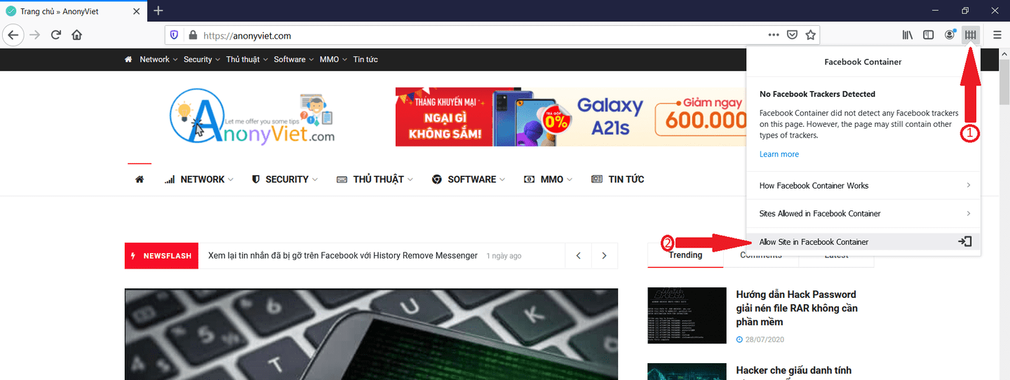 Cách dùng Facebook Container để ngăn Facebook theo dõi bạn 12 Allow Site In Facebook Container