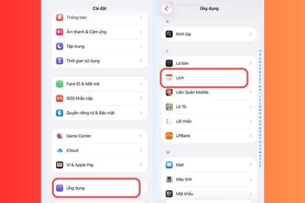 Chọn mục Lịch