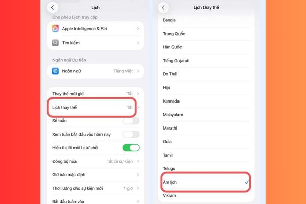 Chọn vào Âm lịch