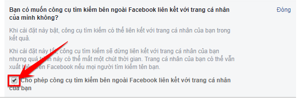 Cách ẩn danh trên Facebook khỏi sự tìm kiếm của người khác 19 Đồng thời bỏ chọn vào Cho phép tìm kiếm bên ngoài Facebook liên kết với trang cá nhân của bạn.