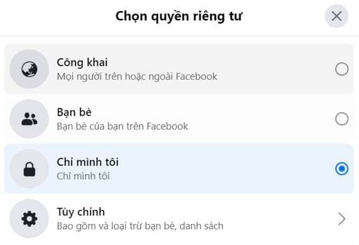 Cách ẩn thông tin cá nhân Facebook của bạn đối với người khác 18 chọn quyền riêng tư Chỉ mình tôi