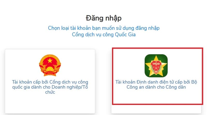 Cách đăng ký làm căn cước cho trẻ dưới 14 tuổi online tại nhà 17 Chọn tiếp Tài khoản định danh điện tử