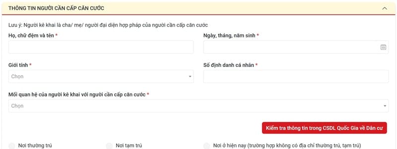 Cách đăng ký làm căn cước cho trẻ dưới 14 tuổi online tại nhà 20 Điền thông tin trẻ cần cấp căn cước
