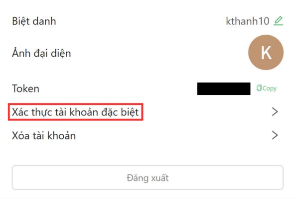 Nhấn vào Xác thực tài khoản đặc biệt