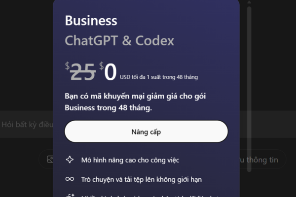 Cách nhận ChatGPT Business 48 tháng ưu đãi chỉ từ 0 đồng 9 Nhấn vào chữ Nâng cấp