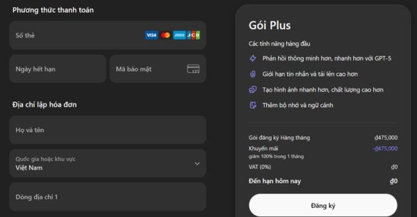 Cách nhận ChatGPT Plus miễn phí 1 tháng (Mới nhất 2026) 9 Nhấn nút đăng ký ChatGPT Plus miễn phí