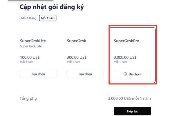Chọn gói SuperGrok Pro1 năm
