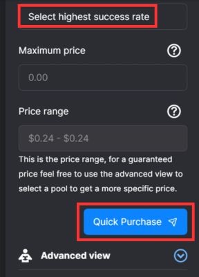 Nhấn Quick Purchase