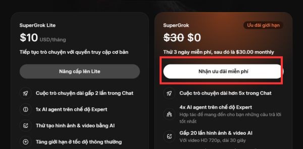 Tìm đến gói SuperGrok