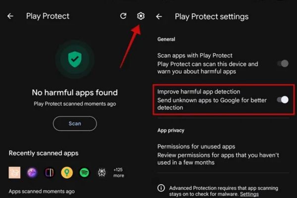 Cách phát hiện mã độc trong file APK trên Android 15 Bật tùy chọn Improve harmful app detection
