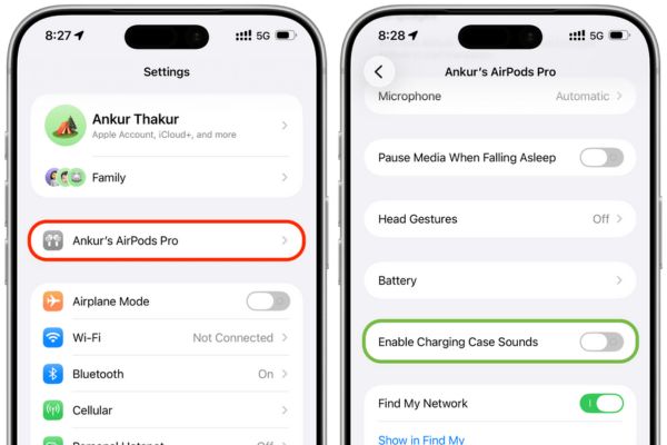 Hướng dẫn cách tắt tiếng khi cắm sạc AirPods