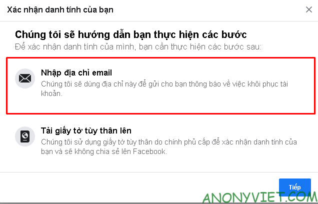 Cách vượt Xác thực 2 yếu tố cho Facebook mới nhất 15 Chọn nhập địa chỉ mail
