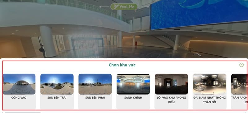 Nhấn vào mục Khu vực và chọn khu muốn tham quan