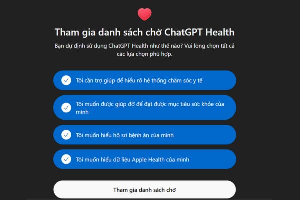 ChatGPT Health là gì và cách tham gia danh sách chờ nhanh nhất 13 Hướng dẫn tham gia danh sách chờ ChatGPT Health