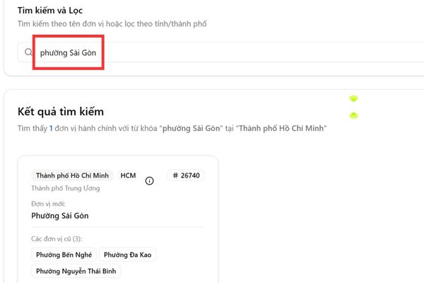 Nhập tên đơn vị hành chính mà bạn muốn tìm