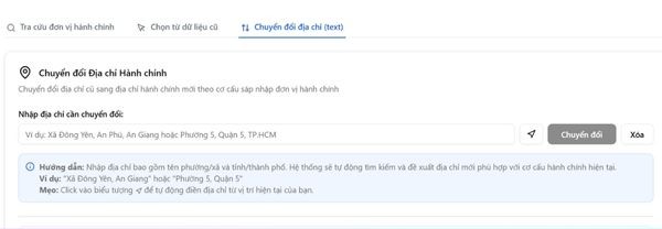 Tính năng chuyển đổi địa chỉ cũ sang mới