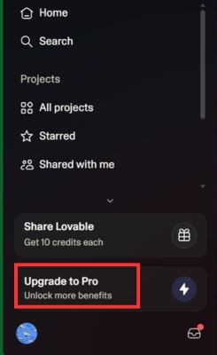 Code 2 tháng Lovable Pro không cần VISA - Tạo Website bằng AI 11 Chọn “Upgrade to Pro”