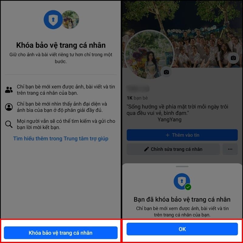 Hướng dẫn bật/tắt khóa bảo vệ trang cá nhân Facebook 11 Nhấn 'Khóa bảo vệ trang cá nhân'