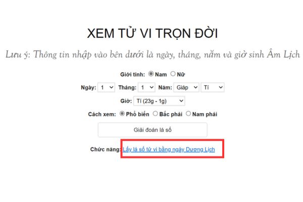 Hướng dẫn các bước xem tử vi bằng ChatGPT 8 Chọn mục “Lấy lá số tử vi bằng ngày Dương lịch”