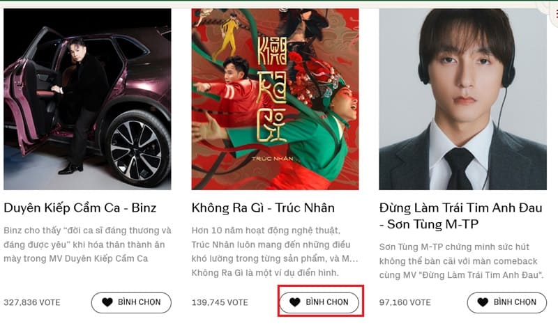 Hướng dẫn cách bình chọn WeChoice Awards 2024 9 Nhấn vào nút Bình chọn