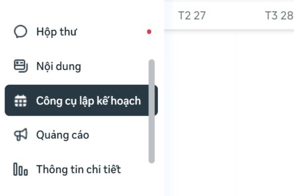 Nhấp vào mục Công cụ lập kế hoạch