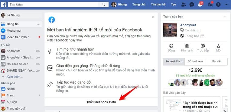 Hướng dẫn cách sử dụng thiết kế mới Facebook Beta 12 Cách dùng thử Facebook Beta