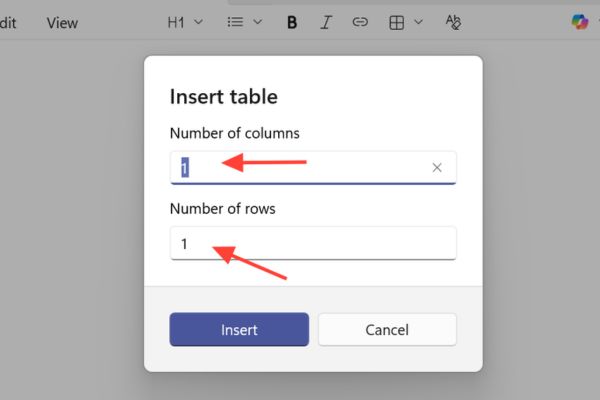 Hướng dẫn cách tạo bảng trong Notepad Windows 11 13 Nhập chính xác số lượng cột (columns) và dòng (rows)