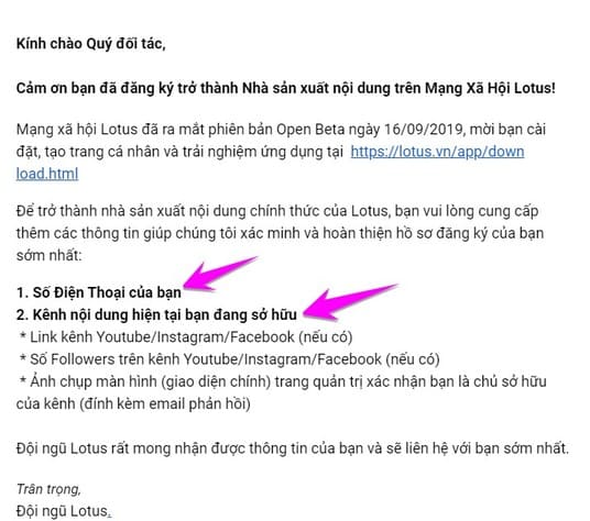 Hướng dẫn cách tạo Page (Kênh) trên MXH Lotus 12 cập nhật email xác nhận tạo page trên lotus