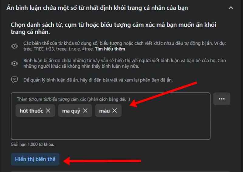 Hướng dẫn chặn từ khóa bất kỳ trên Facebook 10 Nhập các từ khóa bạn muốn chặn