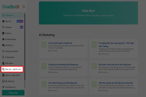 Chọn “Giáo dục nghiên cứu”