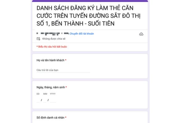 Đăng ký trực tuyến qua Google Form