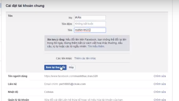 Hướng dẫn đổi tên Facebook IN HOA 6