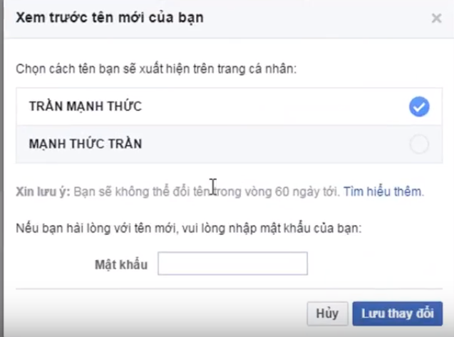 Hướng dẫn đổi tên Facebook IN HOA 7