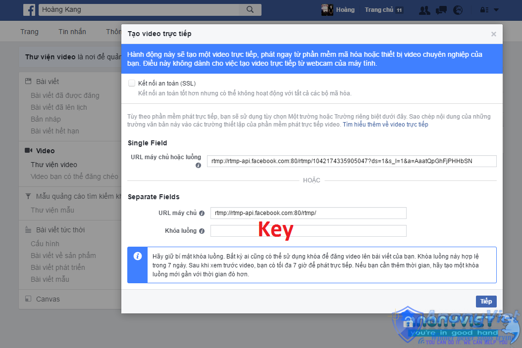 Hướng dẫn Live Stream Thống Kê Tương Tác trên Facebook 15 Lấy Khóa Luồng