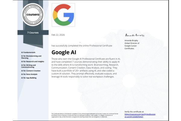 Hướng dẫn nhận chứng chỉ Google AI Professional miễn phí 17 Hướng dẫn các bước đăng ký chứng chỉ Google AI Professional