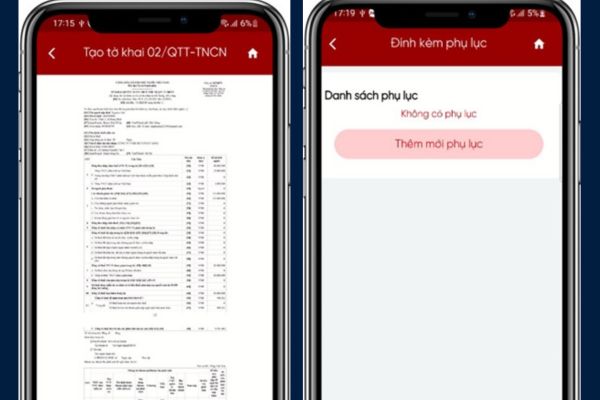 Hướng dẫn quyết toán thuế TNCN trên Etax Mobile 16 Nhấn Thêm mới phụ lục