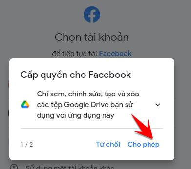 cho phep sao luu facebook len google