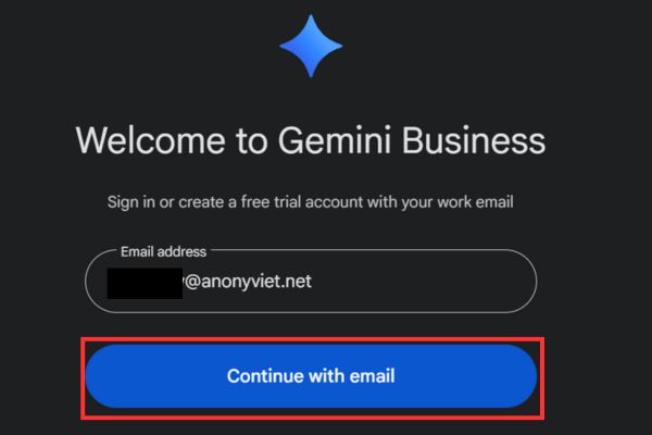 Nhập email và nhấn tiếp tục
