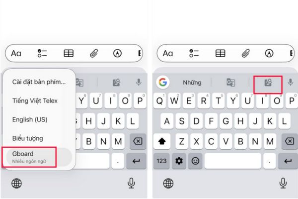 Hướng dẫn tạo GIF bằng bàn phím Gboard trên iPhone 11 Nhấn vào biểu tượng GIF nằm trên thanh công cụ