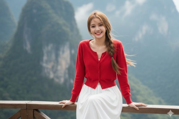 Hướng dẫn tạo ảnh sống ảo tại đèo Mã Pí Lèng với AI 15 Concept 5: Ngồi thư thái bên lan can gỗ
