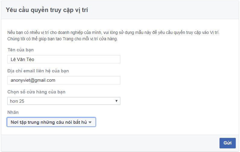 Hướng dẫn tạo Vị trí cho Page Facebook 5