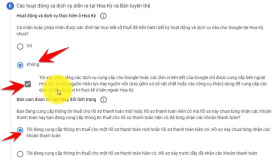 Hướng dẫn xác minh Thuế Google Adsense Việt Nam mới nhất 29 Các hoạt động và dịch vụ diễn ra tại Hoa Kỳ và Bản tuyên thuệ