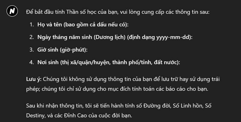 Hướng dẫn xem thần số học bằng ChatGPT 10 Nhập thông tin đầy đủ