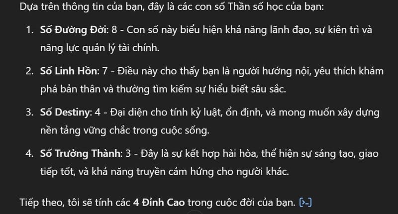 Hướng dẫn xem thần số học bằng ChatGPT 11 Hệ thống xử lý và cung cấp kết quả