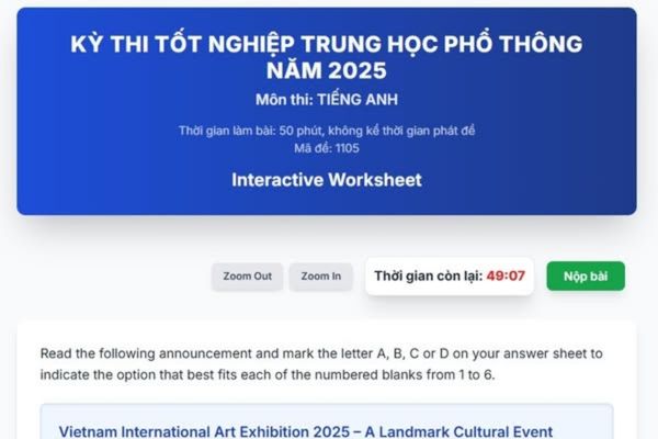 Làm thử đề tiếng Anh tốt nghiệp THPT 2025 có chấm điểm