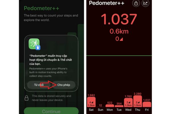 Mẹo ghim bộ đếm số bước lên màn hình iPhone để theo dõi sức khỏe 13 Chọn "Cho phép"