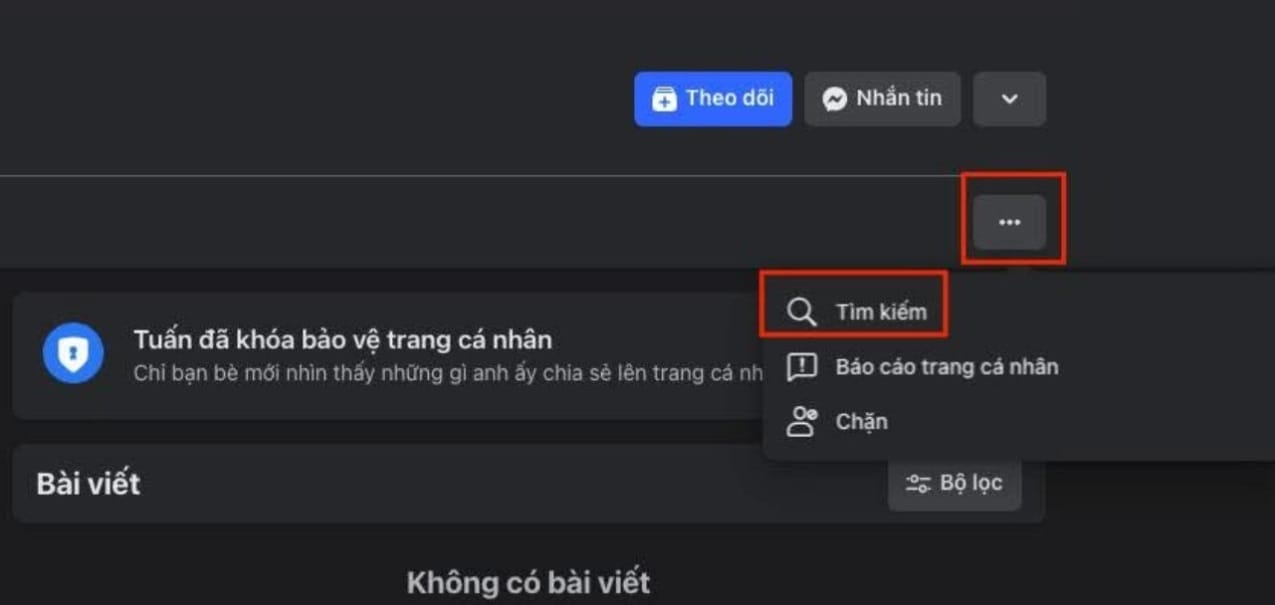 Mẹo xem bài viết của người khóa trang cá nhân Facebook 8 Chọn tùy chọn Tìm kiếm